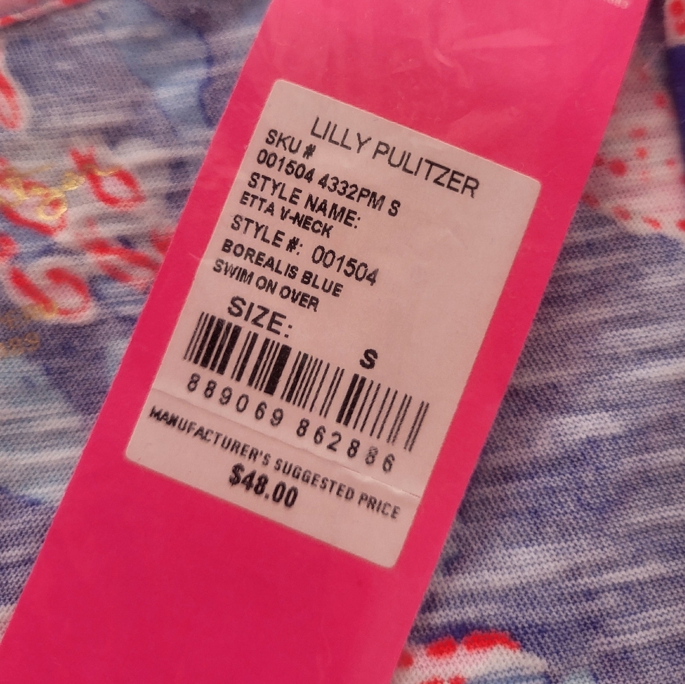 Lilly Pulitzer Etta V Neck In Borealis Blue Swim On Over - Picture 6 of 6